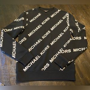 Michael Kors Men’s All Over Print Pullover Crewneck Sweatshirt Black Small